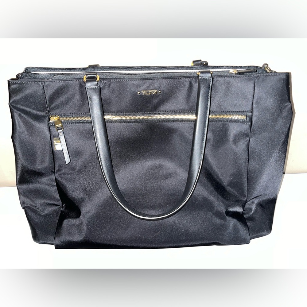 Tumi Black Tote Bag with Gold Accents